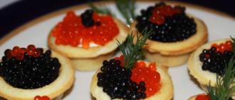 Tartalete gustare cu caviar de peste pentru masa festiva pentru o zi de nastere, Anul Nou: idei, retete cu fotografii, decoratiuni